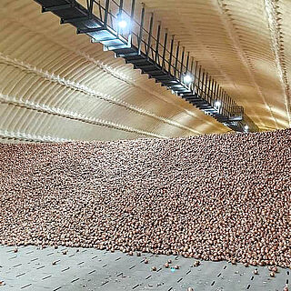 Onion storage full of onions with air floor ventilation system